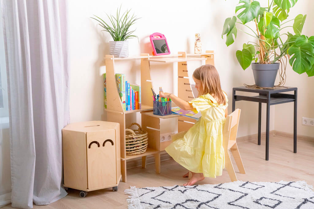 Kids workplace - toy shelf with table