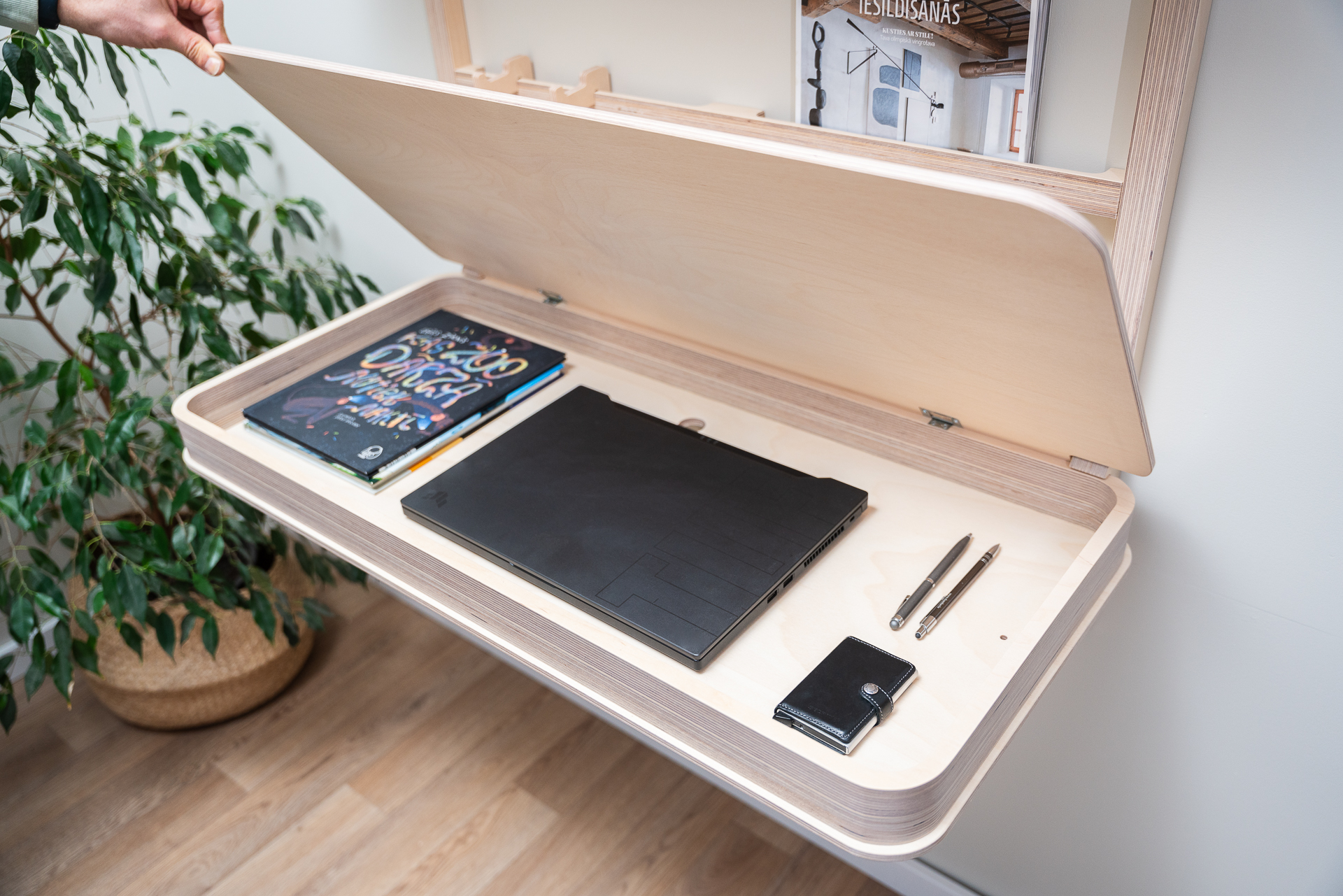 Floating desk with storage and shelves. - Image 17