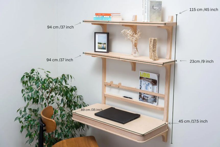 Floating desk with storage and shelves. - Image 18